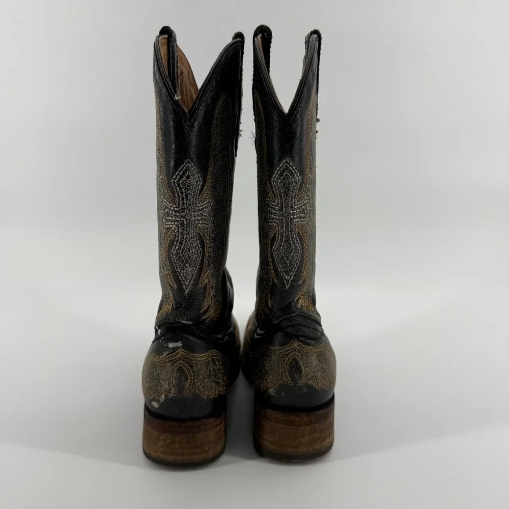 Corral Teens Girls A1032 Black Gold Winged Cross Western Boots Square Toe Size 3